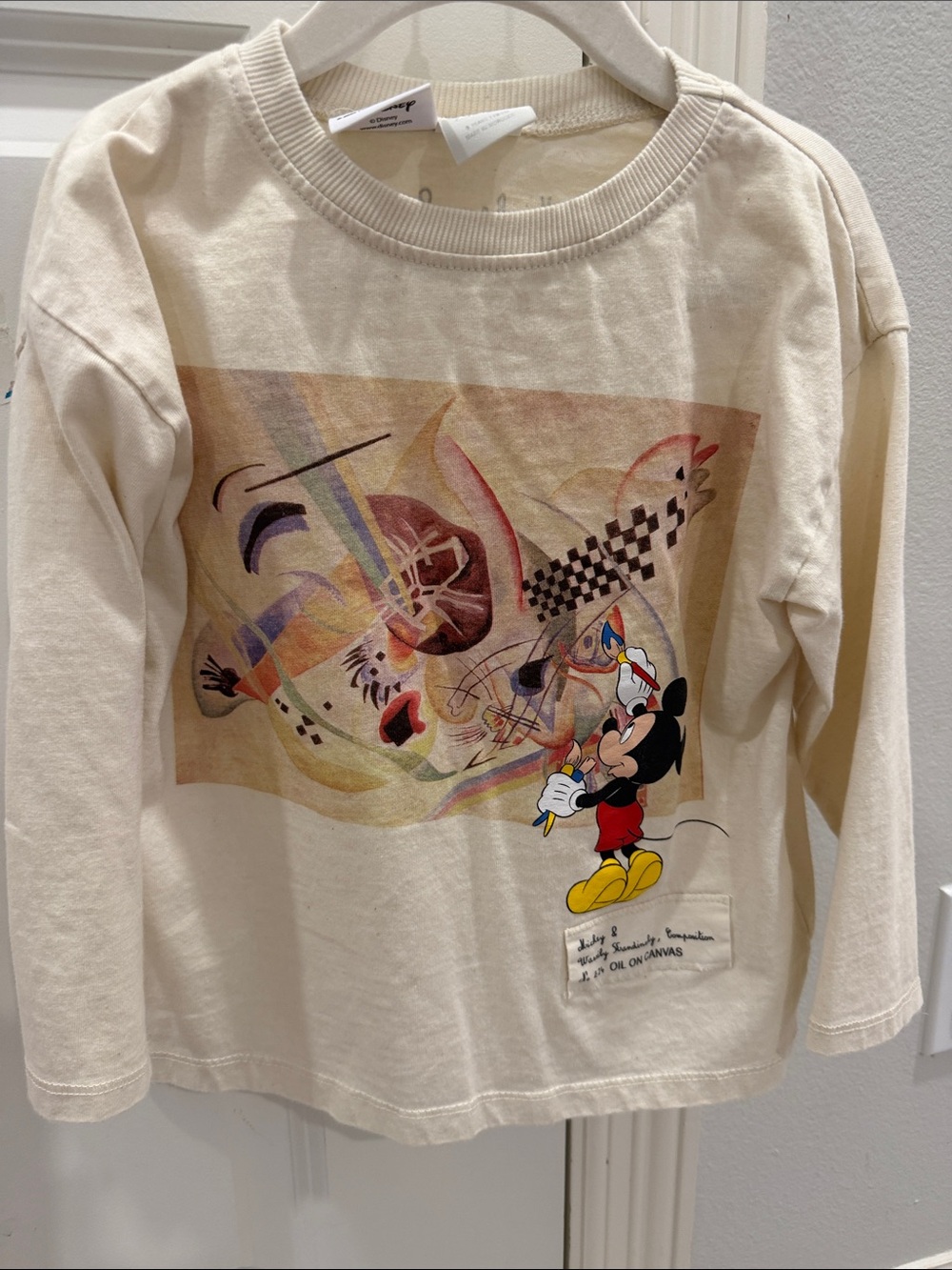 Zara Cream Long-Sleeve Mickey Mouse Graphic Tee with Multicolor Print